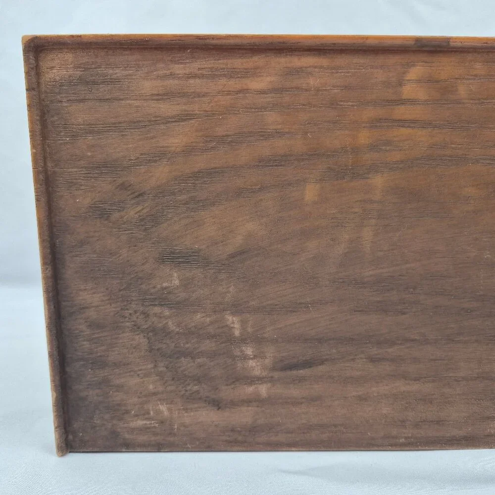 Vintage Lerner Brown Faux Carved Wood Office Desktop Organizer MCM 70's